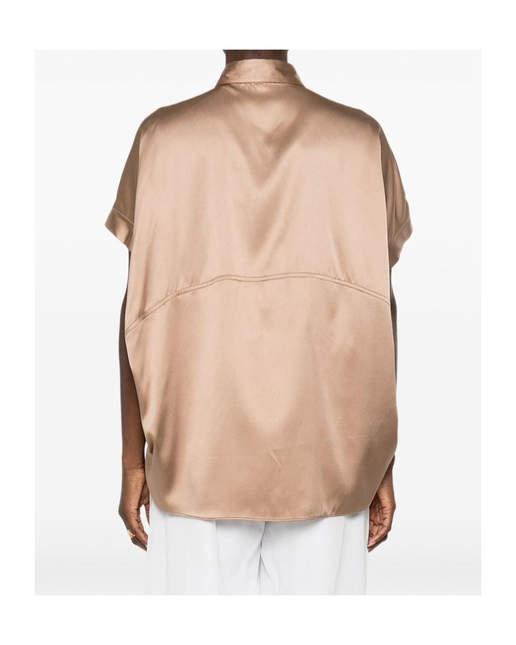 Brunello Cucinelli Natural Short-Sleeved Buttoned Blouse