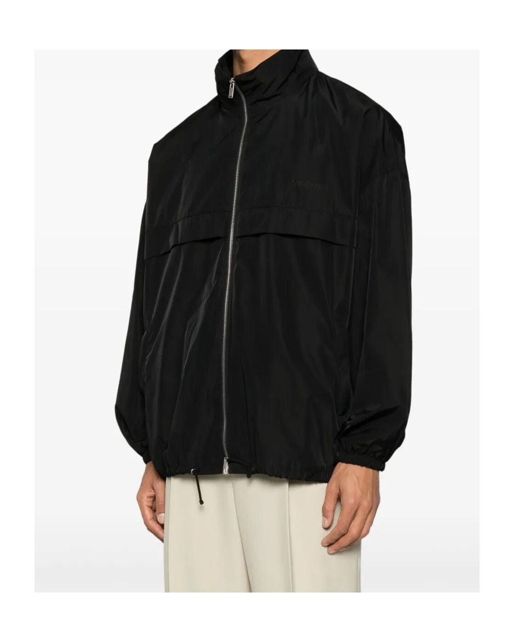 Saint Laurent Black Logo Embroidered Zip-Up Jacket for men