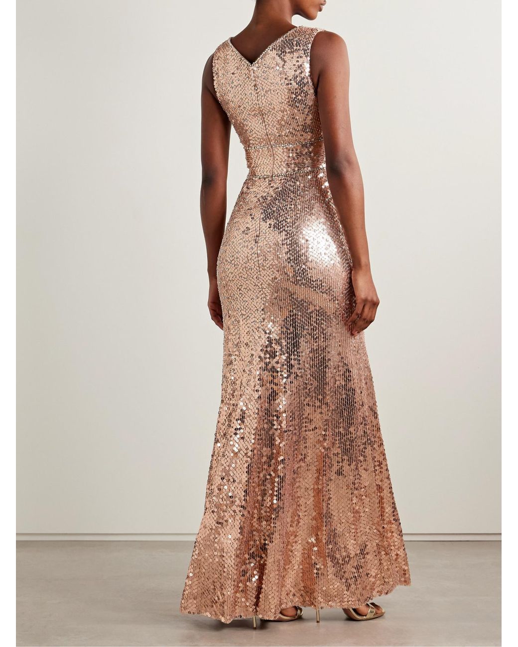 Jenny Packham Pink Embellished Sequined Tulle Gown