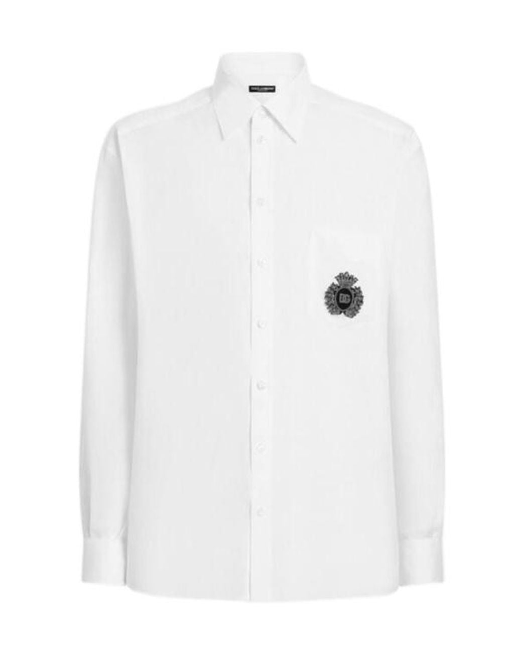 Dolce & Gabbana White Heraldic Patch Long-Sleeved Shirt for men