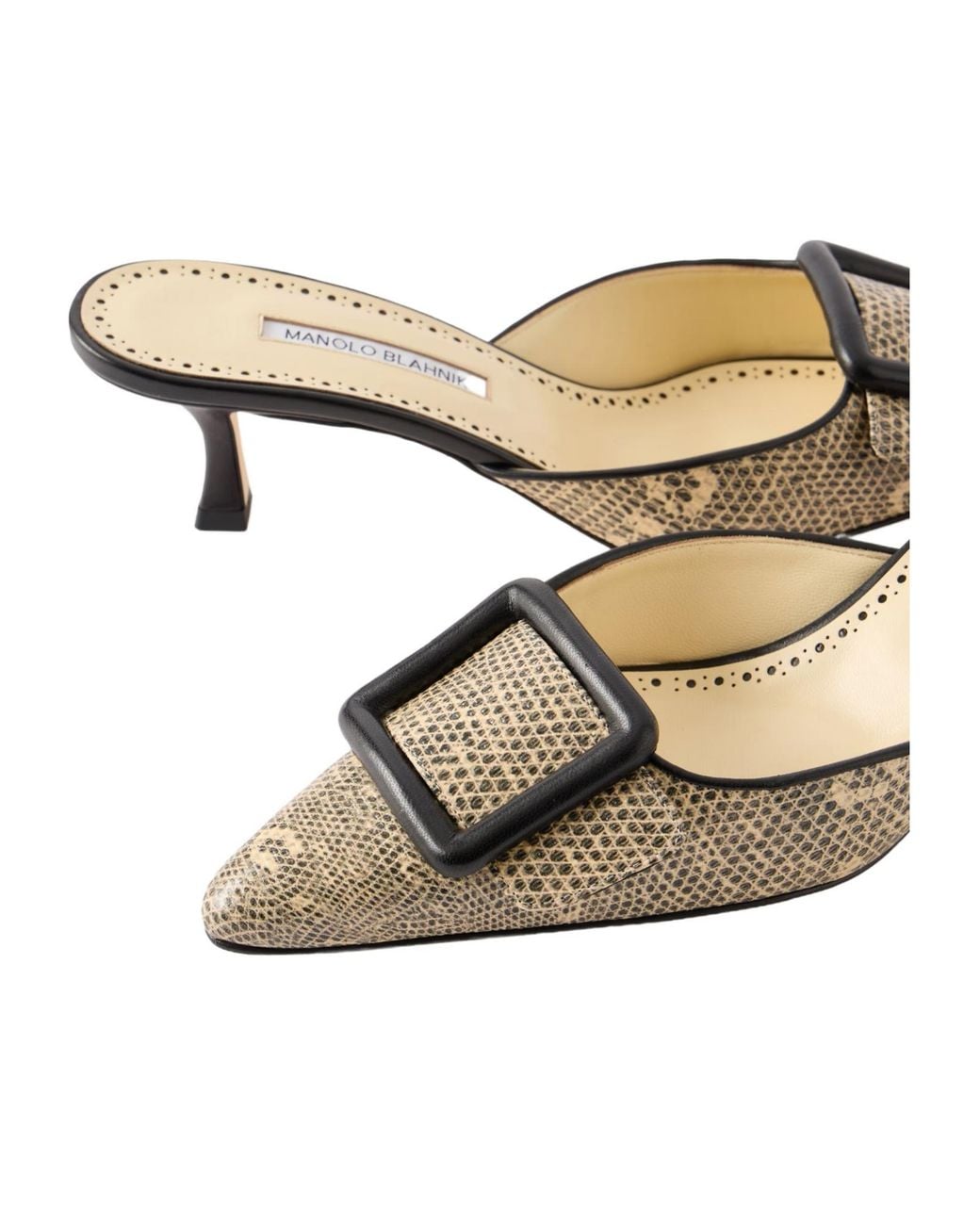 Manolo Blahnik Metallic Lizard-Effect Leather Mules