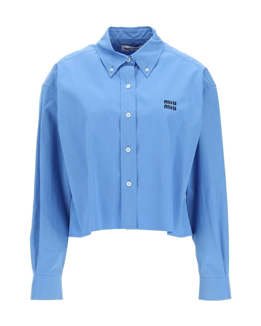 Miu Miu Blue Logo-Embroidered Buttoned Shirt