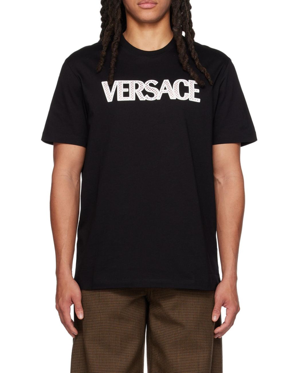 Versace Black Logo Detailed Crewneck T-Shirt for men