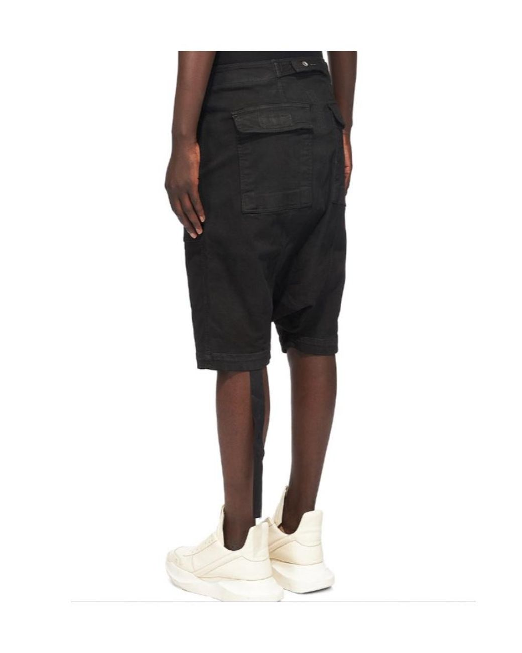 Rick Owens Black Old Made Diagonal Zipper Coated Denim Shorts for men
