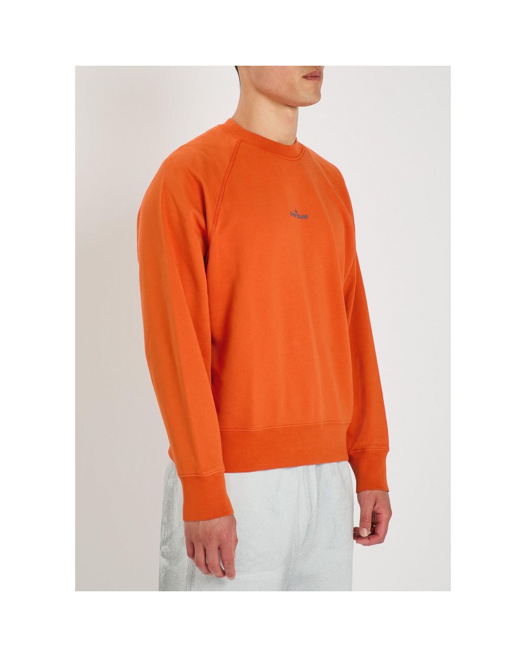 Stone Island Orange Round-Neck Long-Sleeve Sweatshirt for men