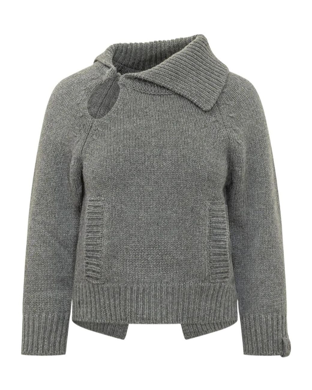 Victoria Beckham Gray Asymmetric Collar Knit Top