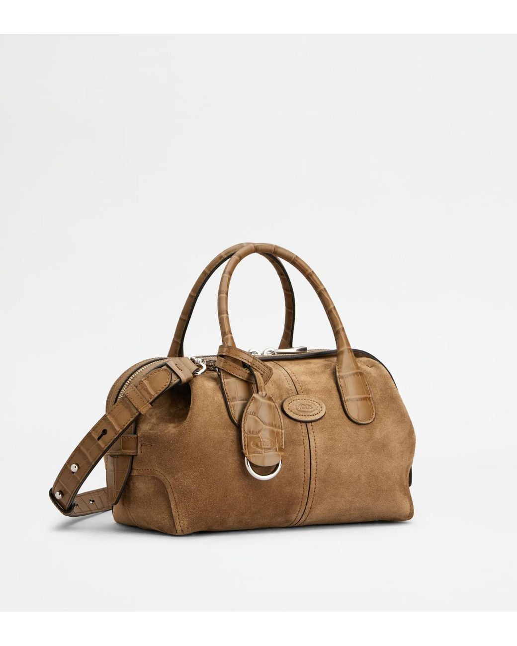 Tod's Brown Croc-Effect Panelled Suede Tote Bag