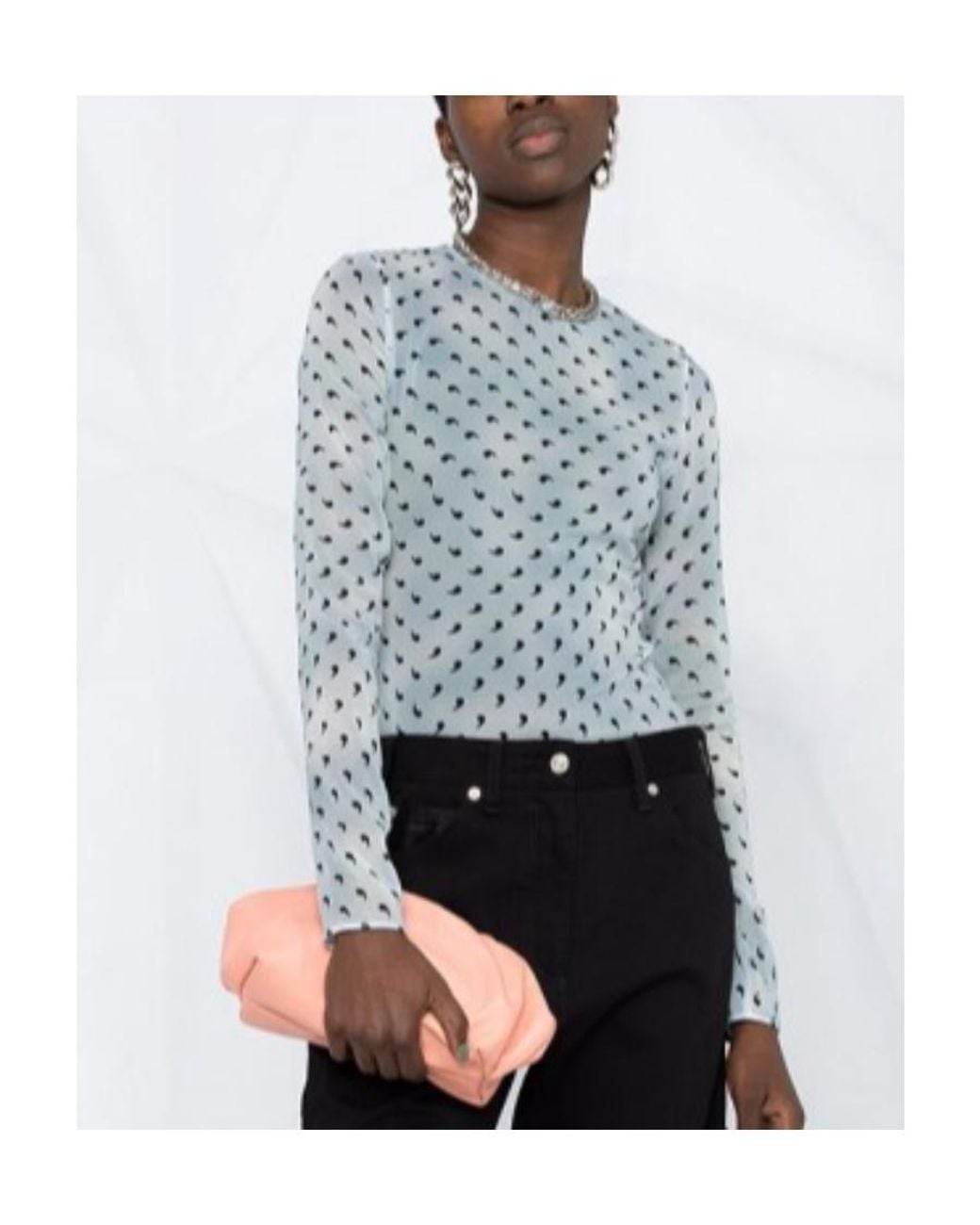 Maison Margiela Blue Comma Print Silk Bodysuit