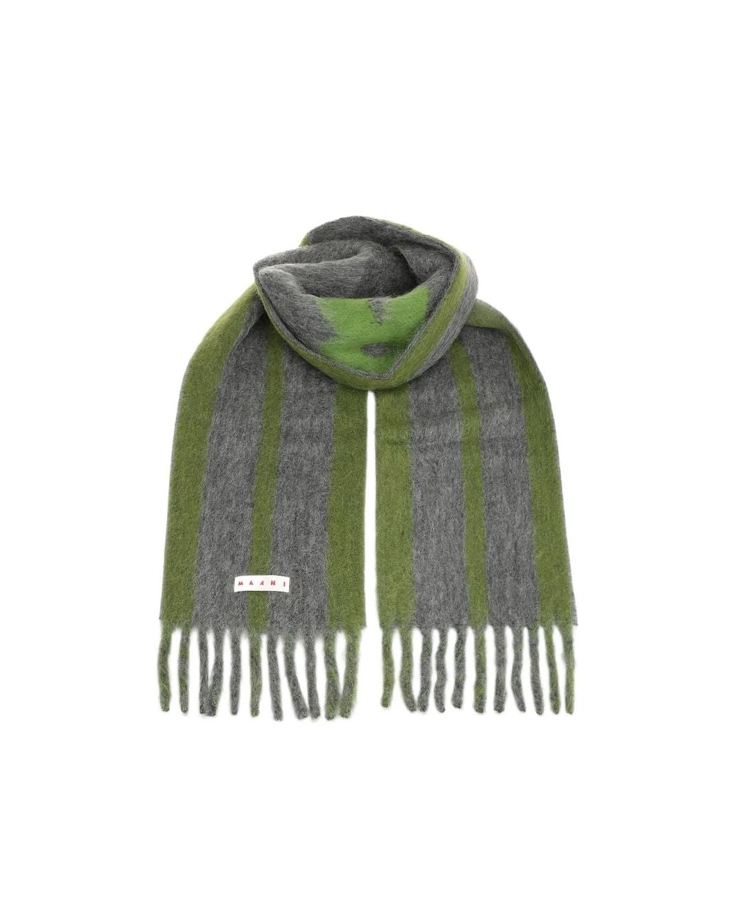 Marni Green Striped Fringed Scarf