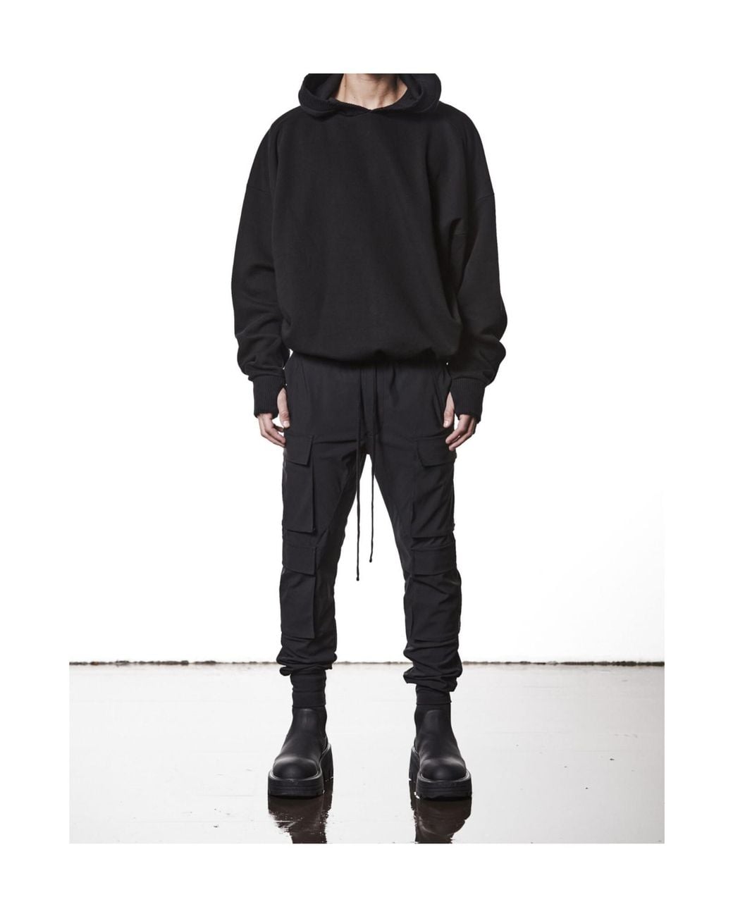 Thom Krom Black Ribbed-Trim Long-Sleeve Hoodie for men