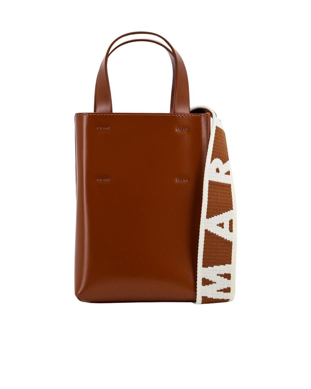 Marni Brown Logo Printed Top Handle Bag