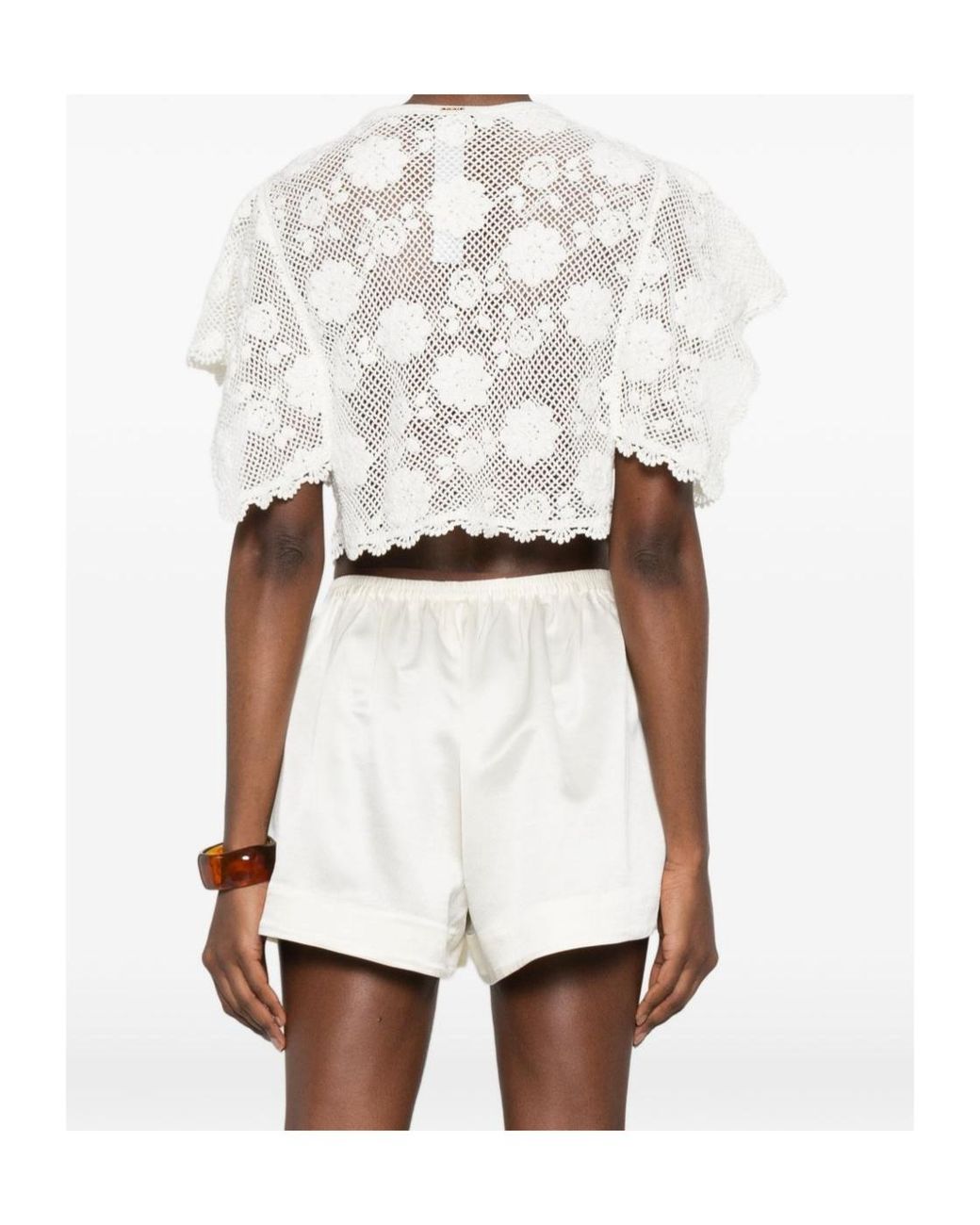 Twinset White Floral Lace Short-Sleeve Cardigan