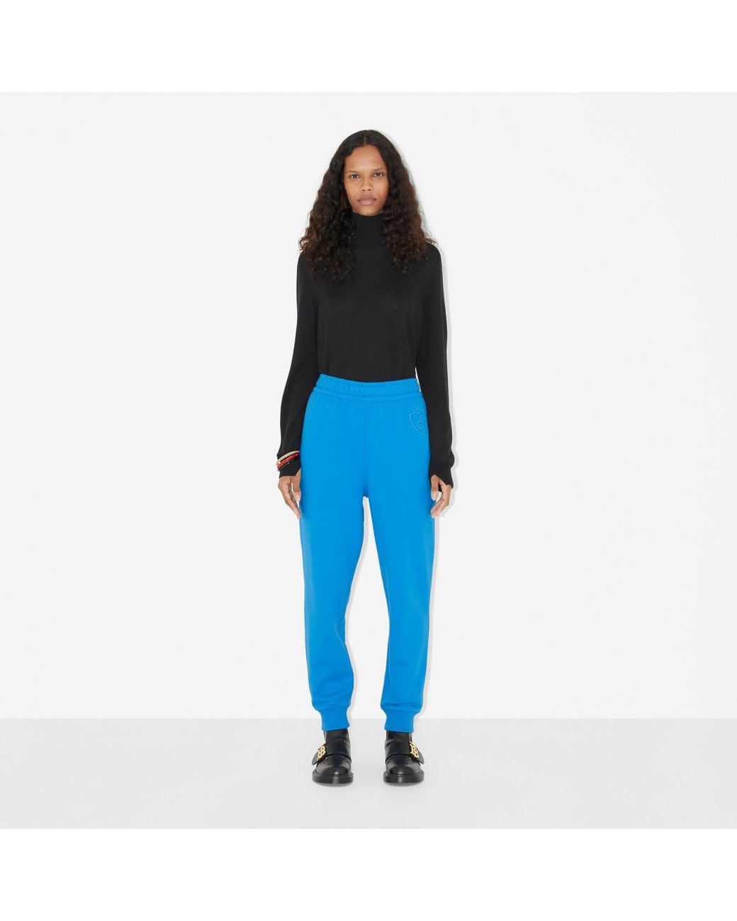 Burberry Blue Embroidered-Letter Motif Cotton Track Pants