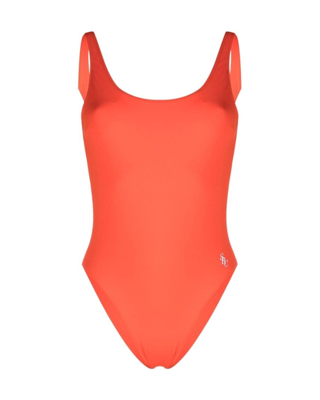 Sporty & Rich Red Printed Backless One-Piece Swimsuit