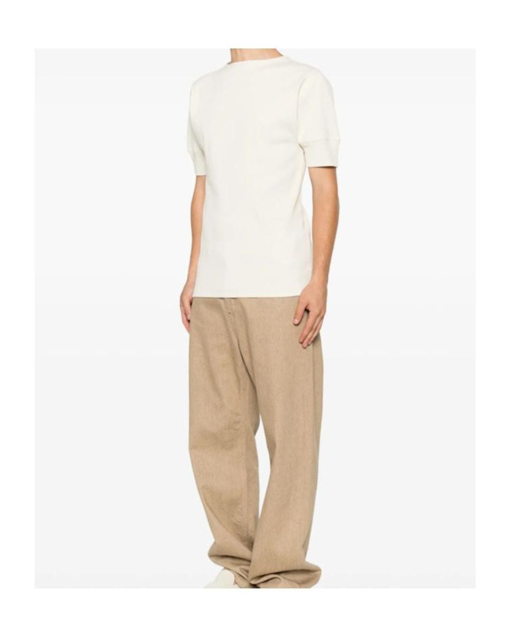 Lemaire White Ribbed-Knit Short-Sleeved T-Shirt for men