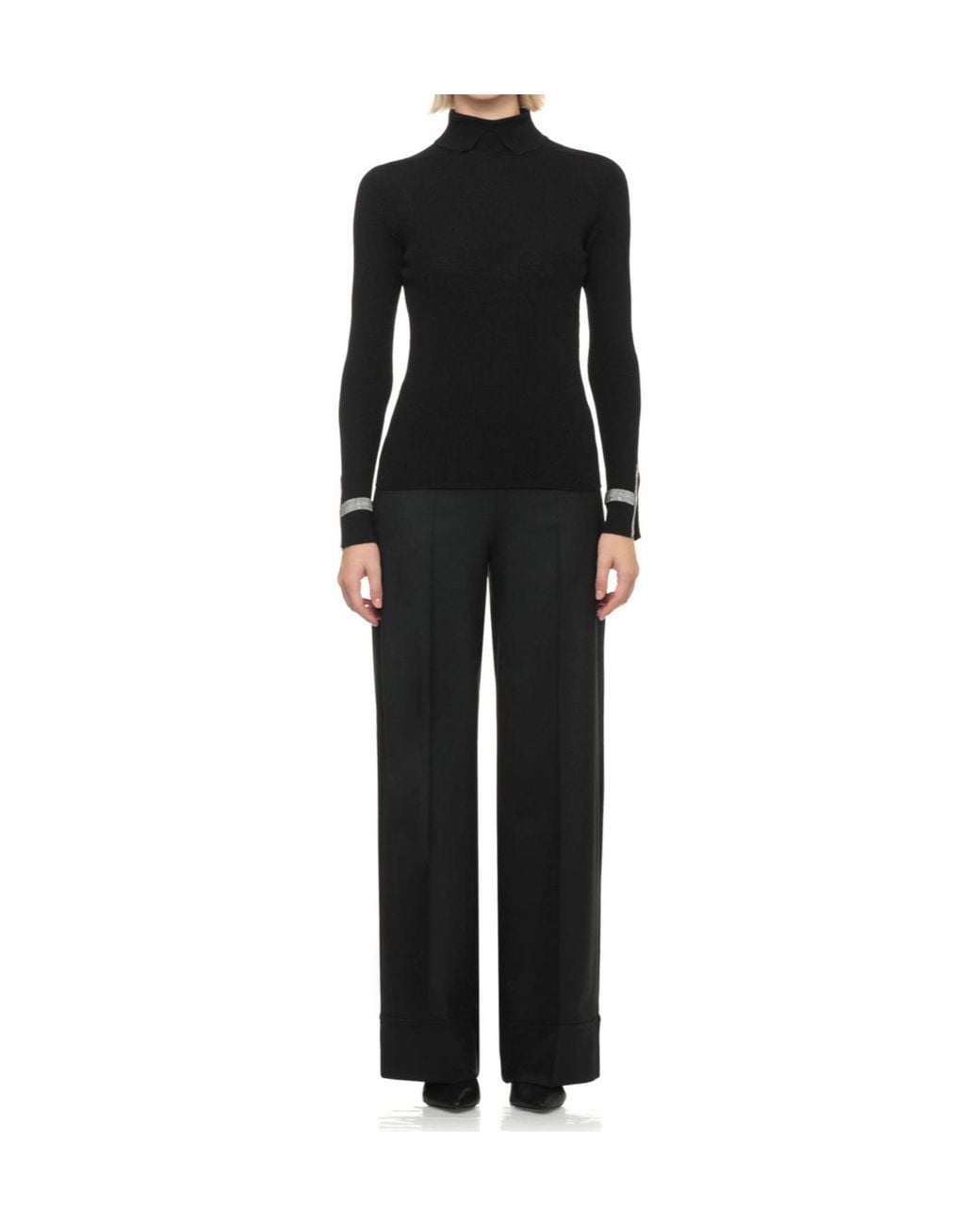 D.exterior Black Embellished Cuff Knitted Sweater