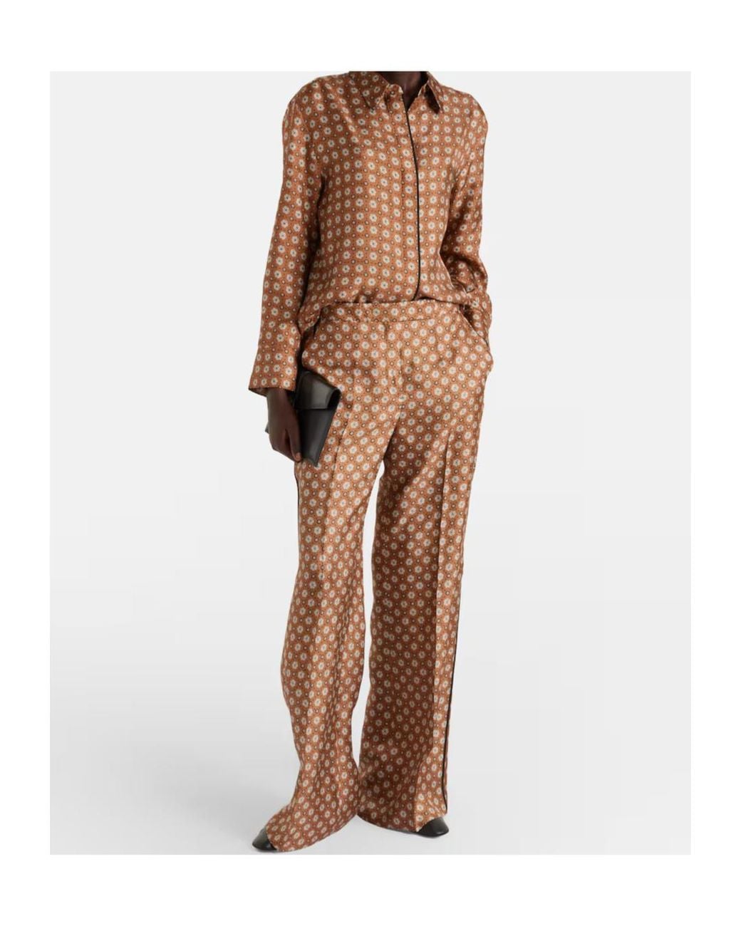 Dorothee Schumacher Brown Graphic Dreams Printed Silk Twill Palazzo Pants
