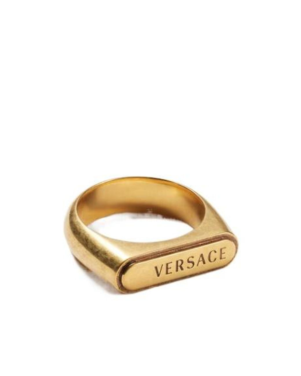 Versace Metallic Logo Plaque Signet Ring for men