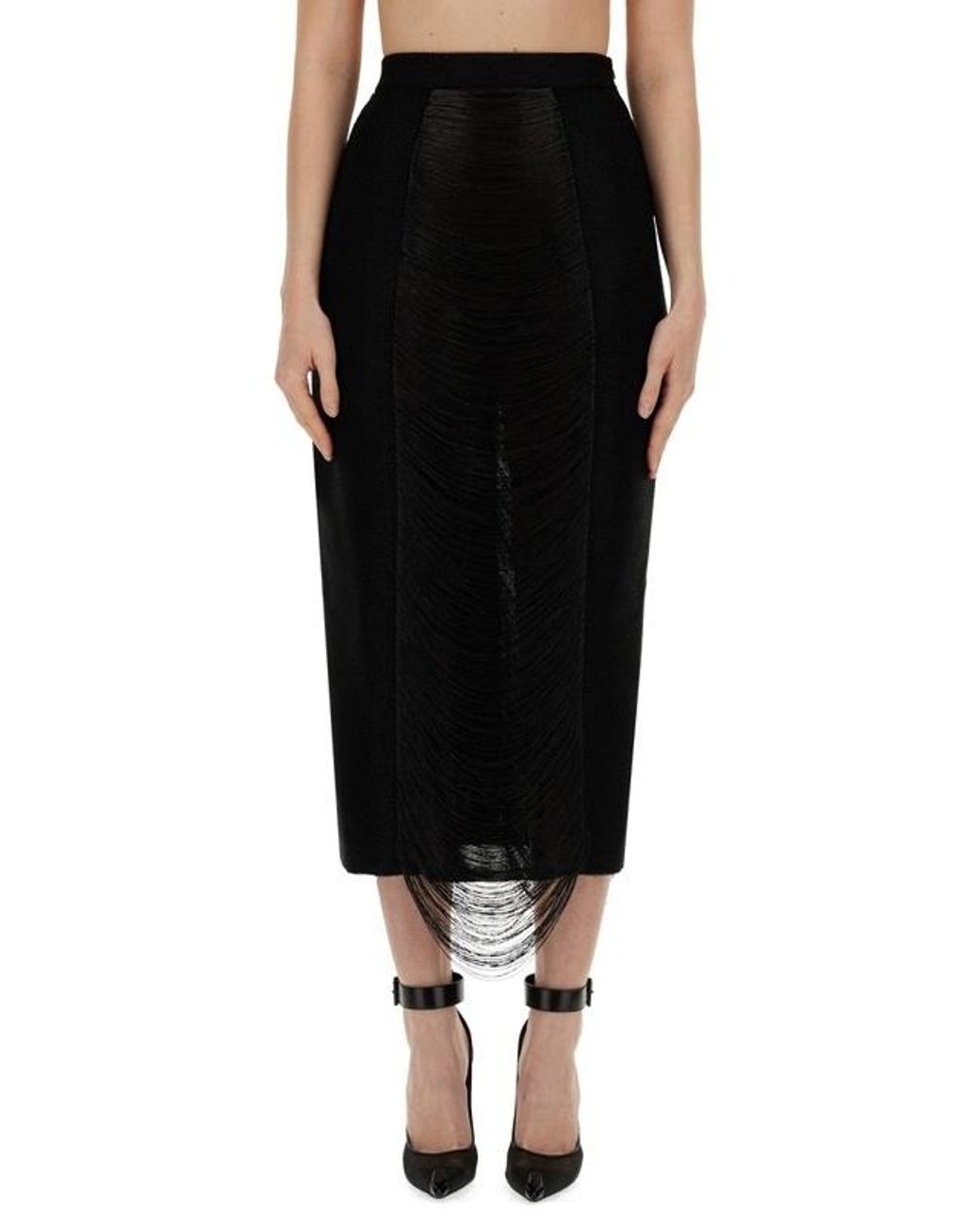 McQueen Black Armor Stitch Fringed Skirt