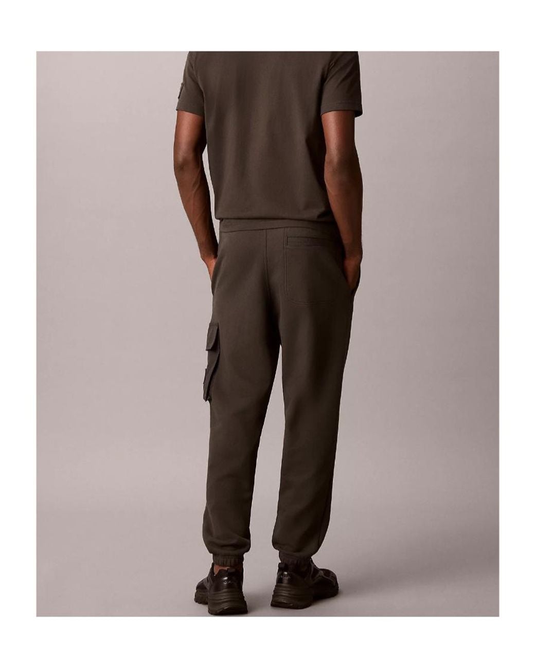Calvin Klein Black Cotton Terry Cargo Joggers for men