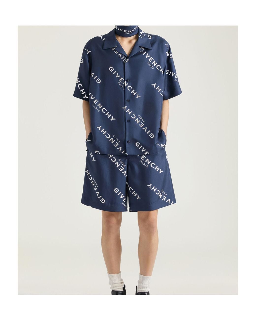 Givenchy Blue Logo Shadow Printed Bermuda Shorts for men