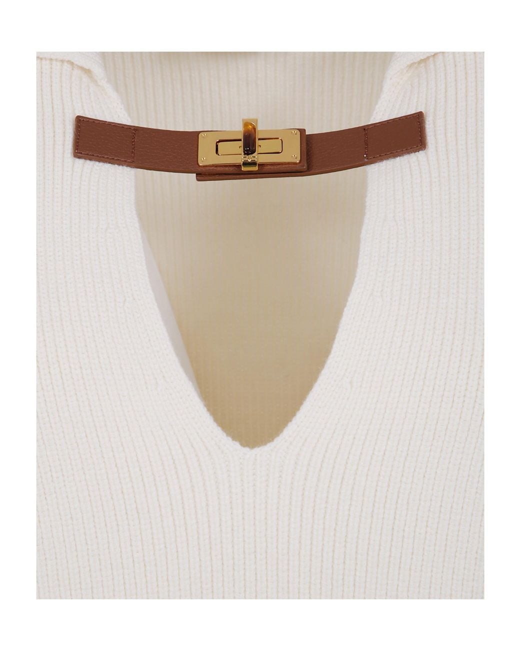 Elisabetta Franchi White Wool Sweater With A Clasp Collar