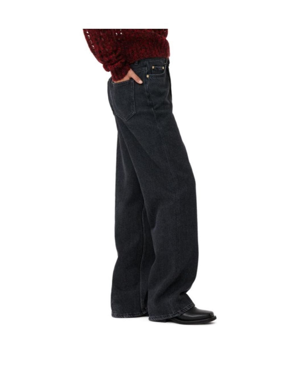 Ganni Blue Drawstring-Fastened Logo Patch Straight-Leg Jeans