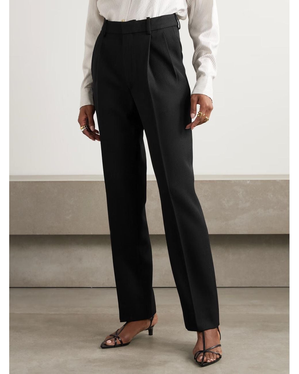 Victoria Beckham Black Wool Pleated Casual Pants