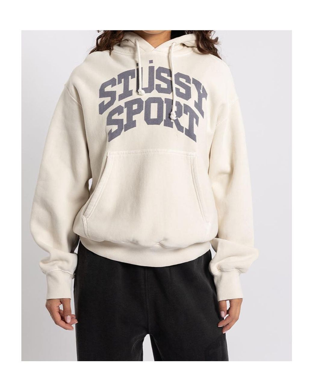 Stussy White Block Sport Hoodie Garment Dyed for men