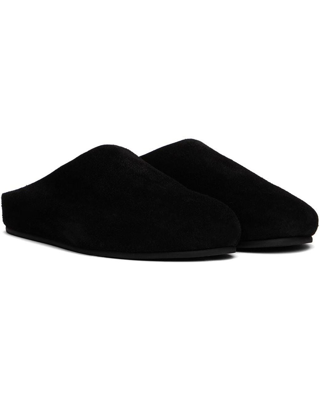 The Row Black Hugo Suede Slippers