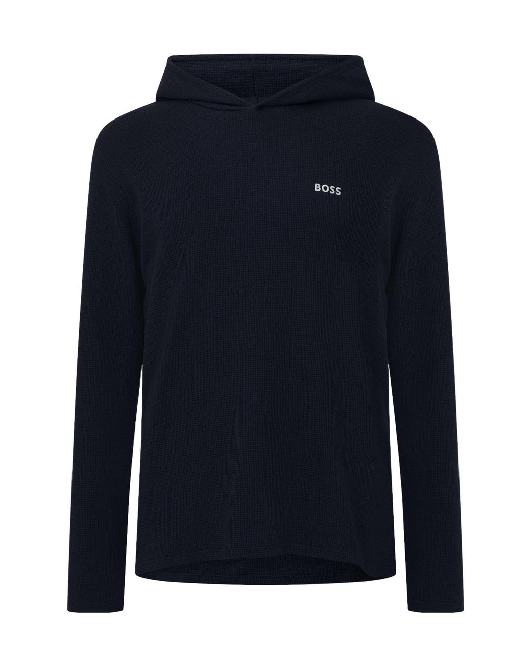Boss Blue Bodywear Waffle Loungewear Hoodie With Logo Detail for men