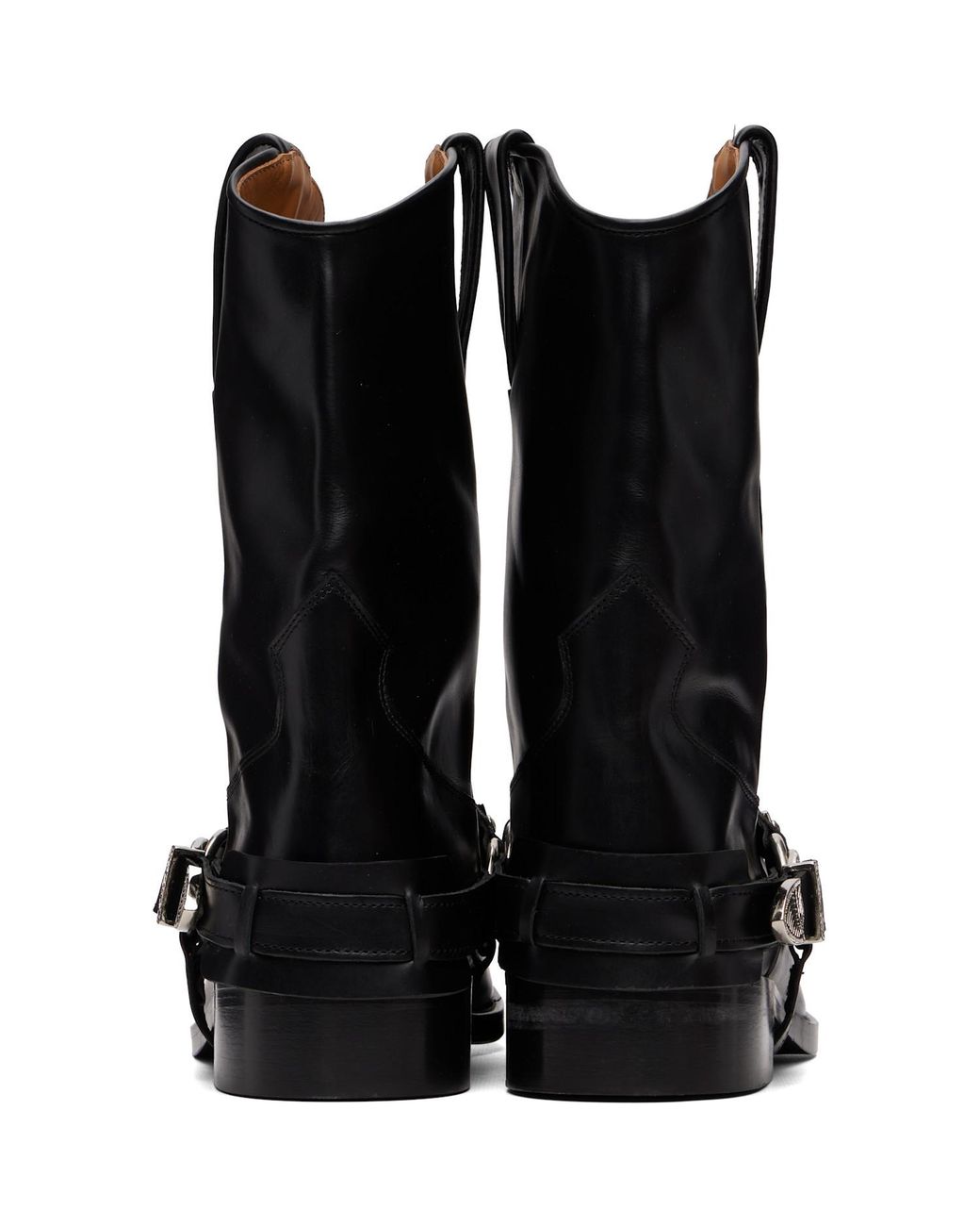 Toga Virilis Black Embroidered Leather Boots for men
