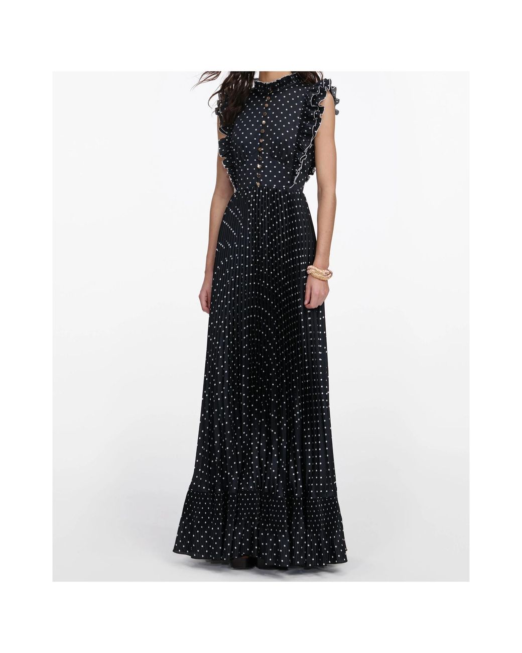 Self-Portrait Blue Ruffled Polka-Dot Maxi Dress