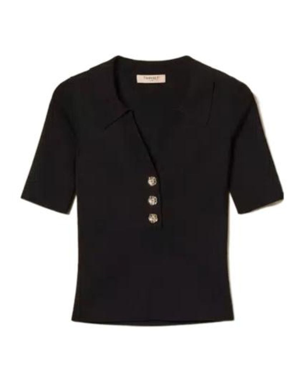 Twinset Black Button Embellished Polo Shirt