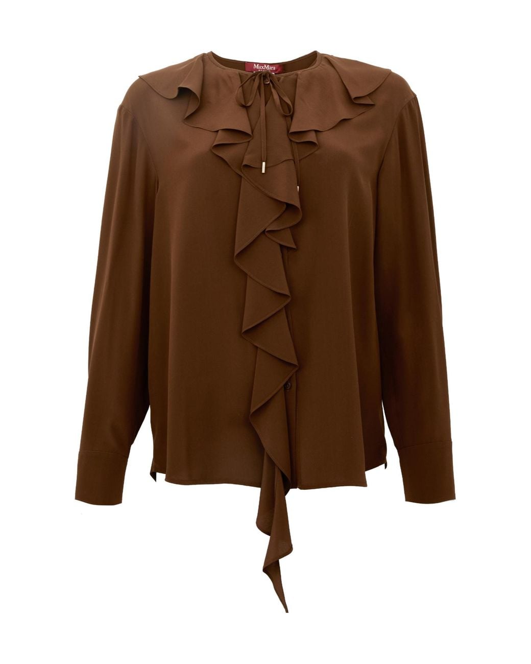 Max Mara Brown Studio Epica Ruffle Detailed Crewneck Top