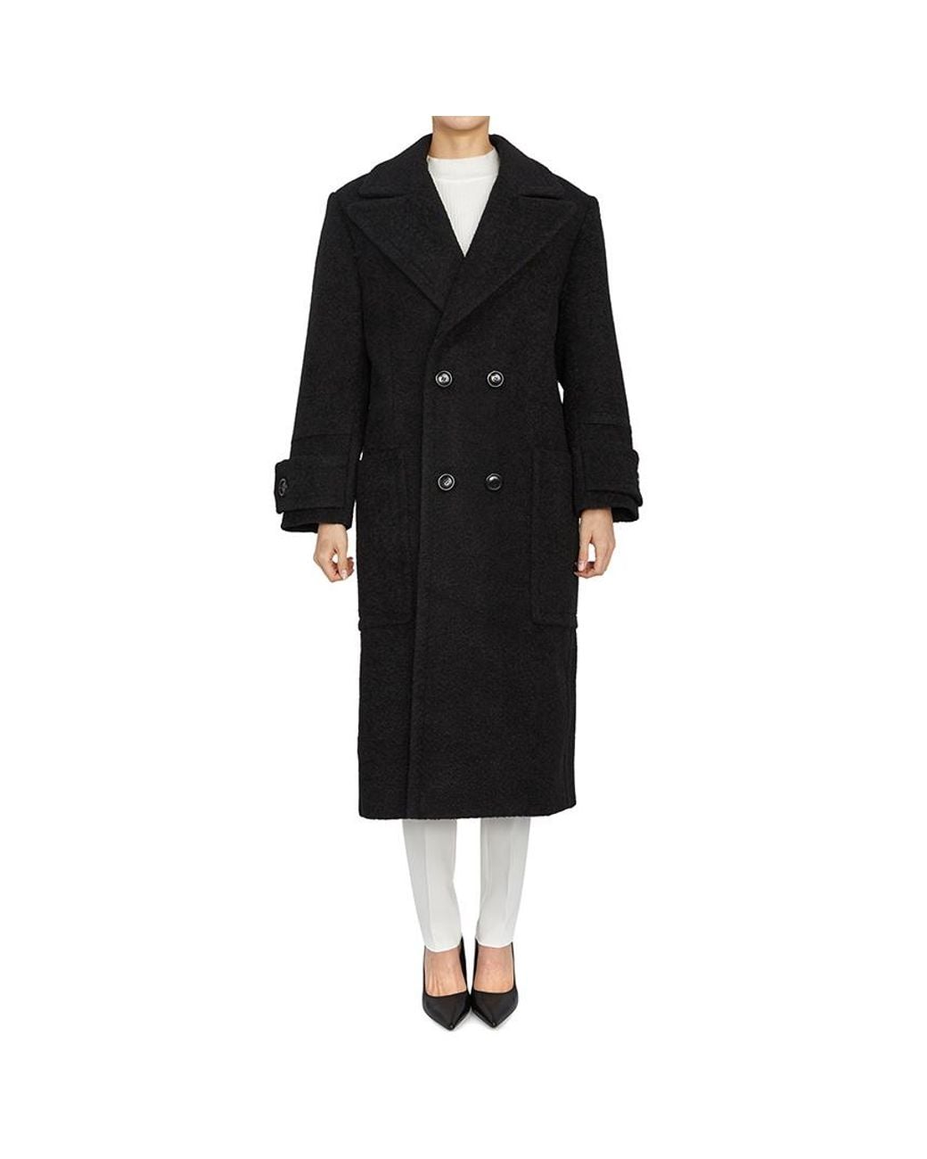 AMI Black Double-Breasted Virgin Wool Overcoat for men