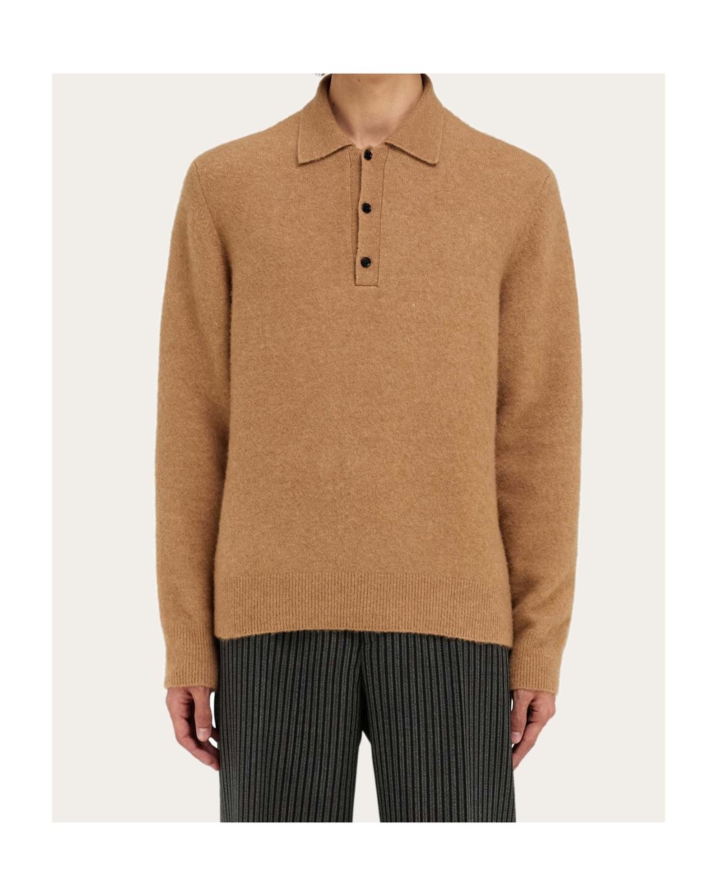 Ferragamo Brown Ferragamo Button Detailed Knitted Polo Shirt for men