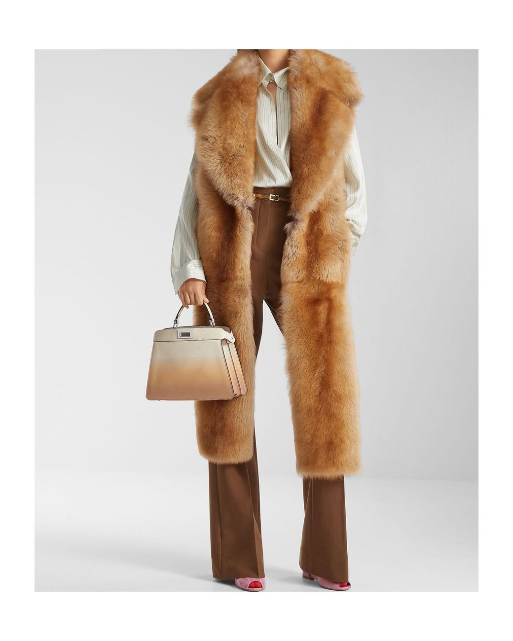 Fendi Brown Caramel-Colored Dorsato Shearling Scarf
