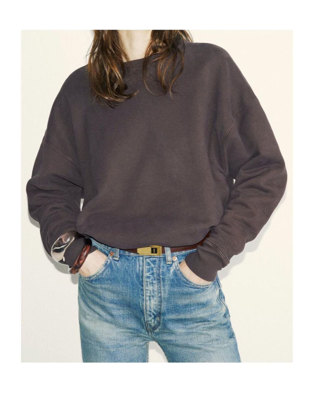 Saint Laurent Purple Logo Detailed Crewneck Sweatshirt