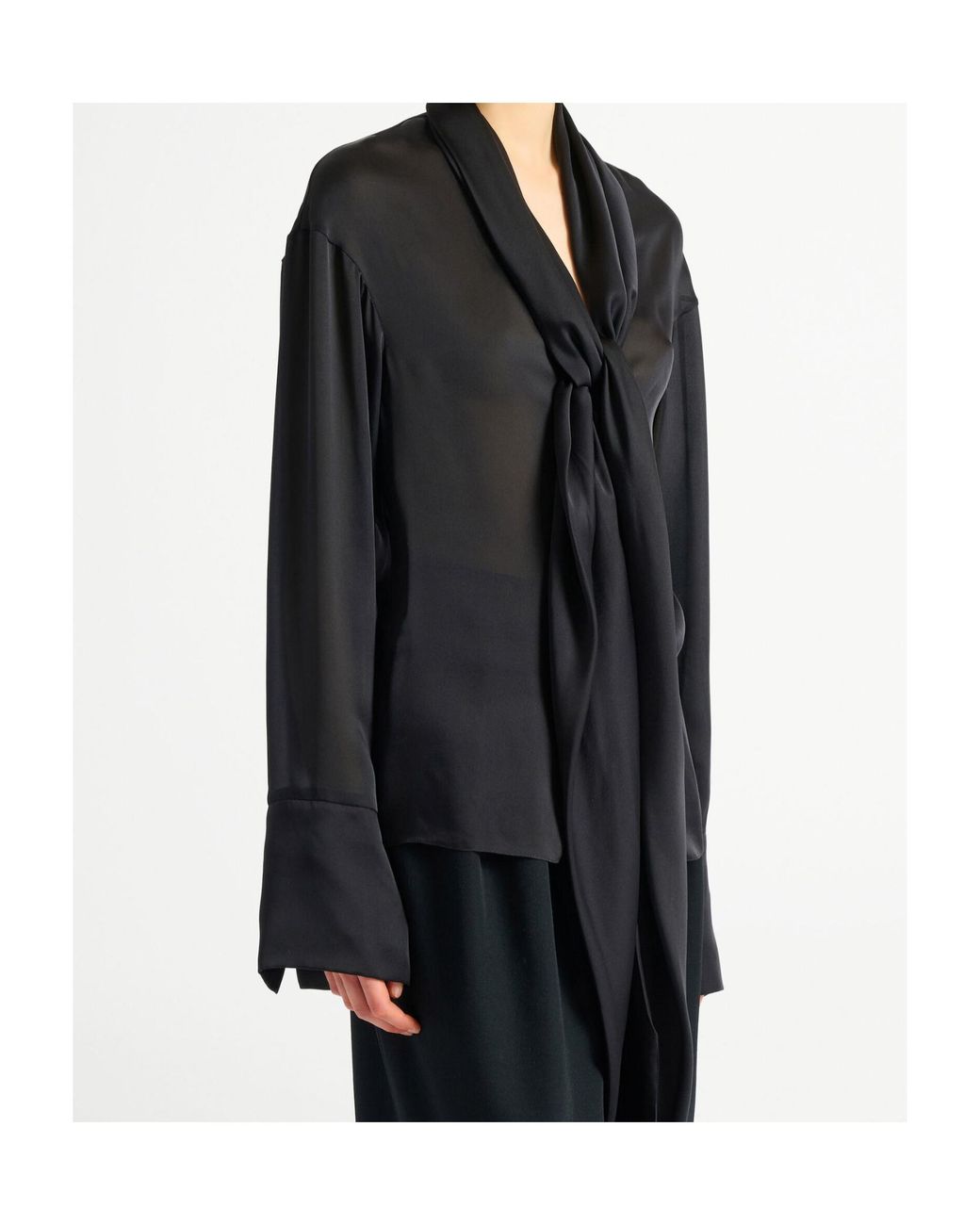 Balmain Black Silk Tie Collar Shirt