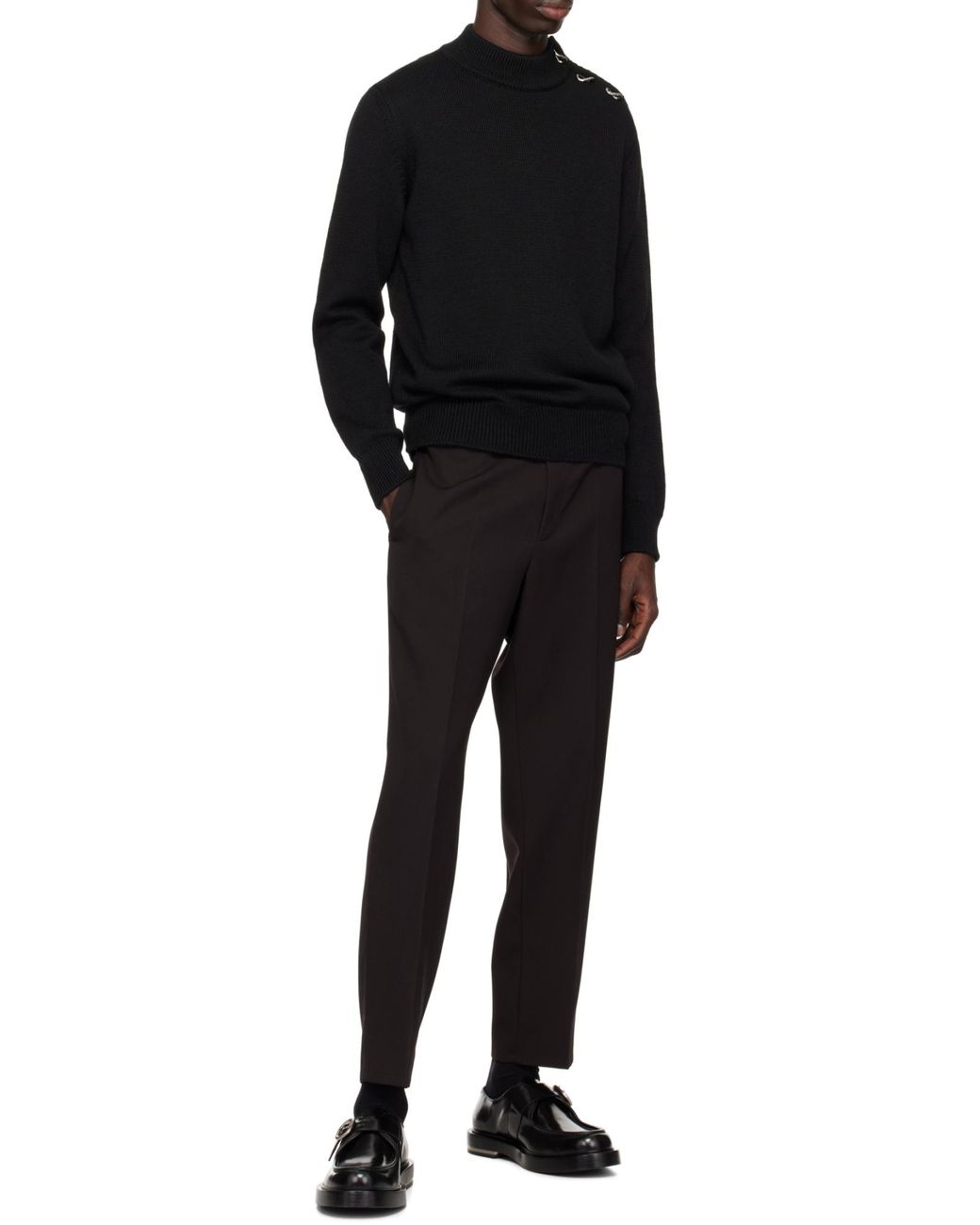 Jil Sander Black Button-Shoulder Mock-Neck Sweater for men
