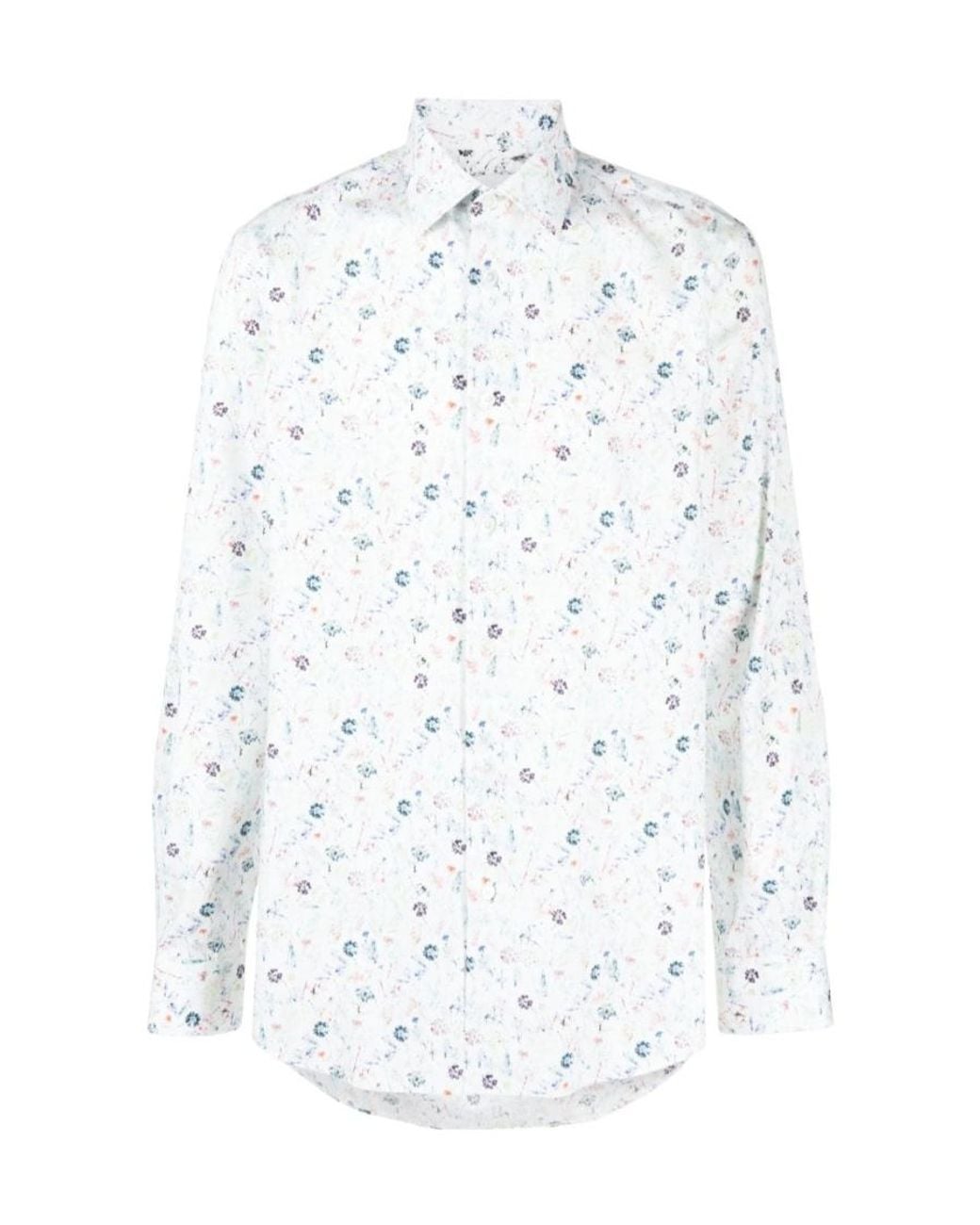 Paul Smith White Floral-Print Long-Sleeve Shirt for men