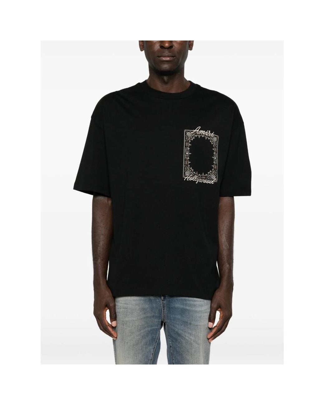 Amiri Black Logo Embroidered T-Shirt for men