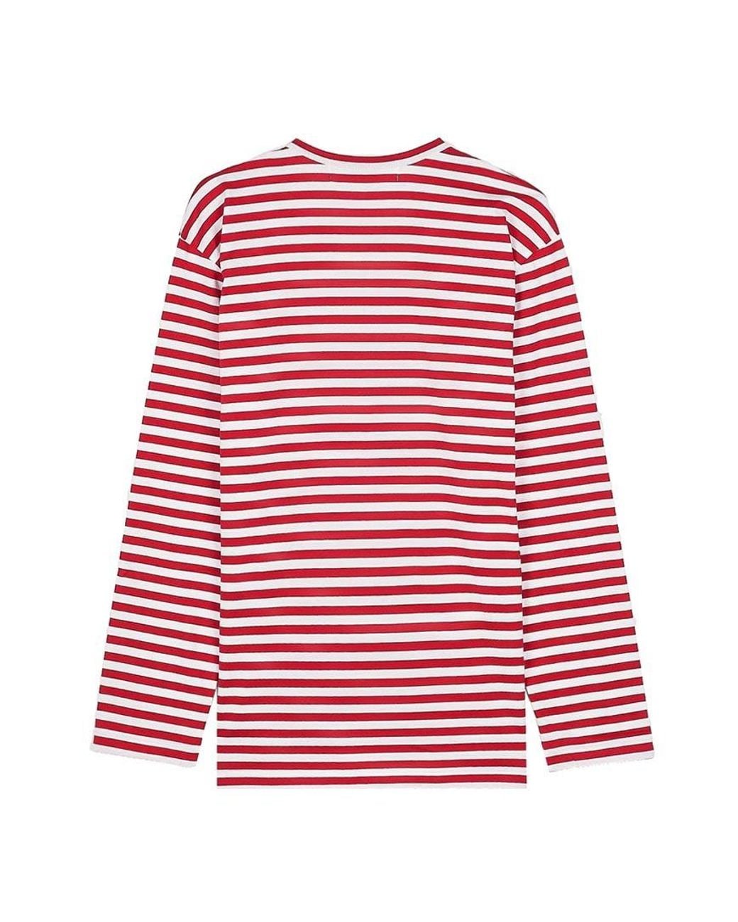 COMME DES GARÇONS PLAY Red Round Collar Striped T-Shirt