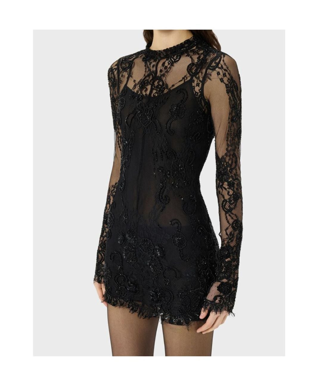 Blumarine Black Short Lace Dress With Embroidery