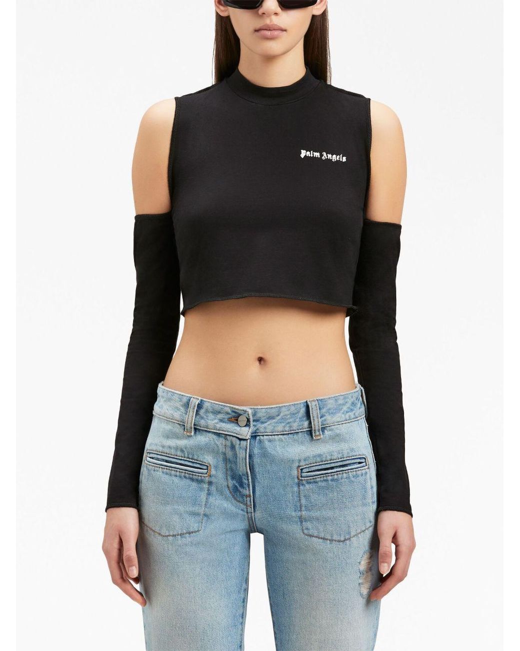 Palm Angels Black Logo Embroidered Cut-Out Detailed Top