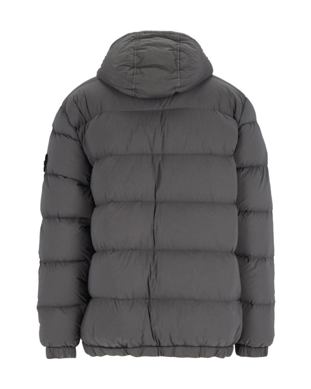 Stone Island Gray Logo Patch Hooded Puffer Jacket for men