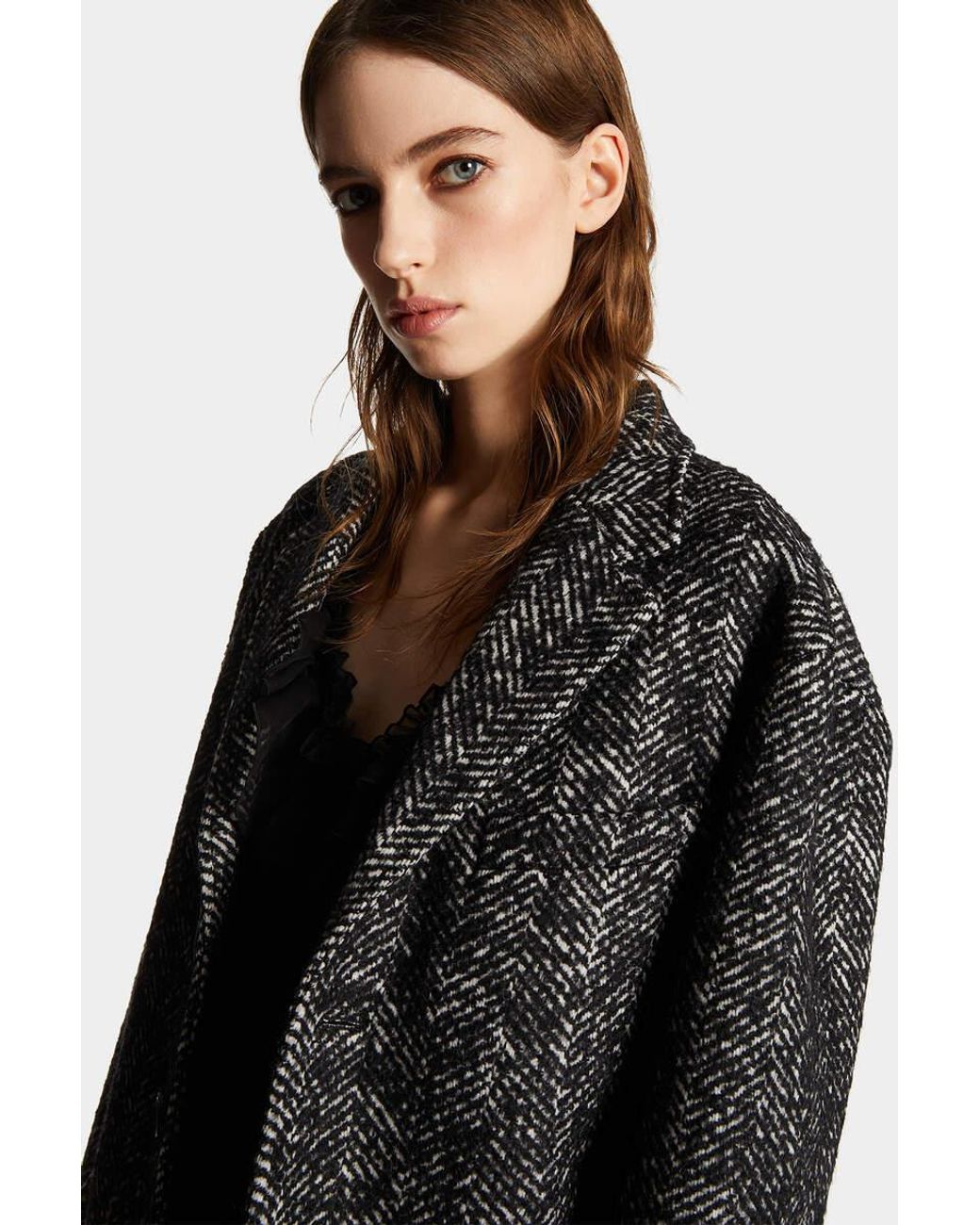 DSquared² Gray Single-Breasted Herringbone Coat