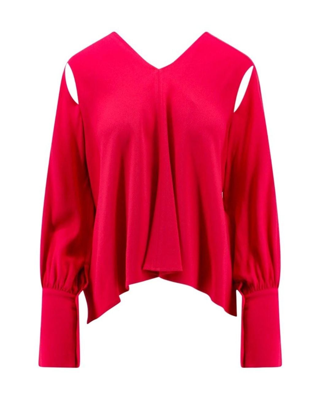 Erika Cavallini Semi Couture Red V-Neck Long-Sleeved Blouse