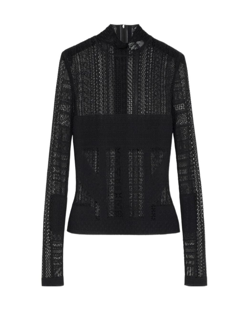 McQueen Black Sheer Lace Long-Sleeve Top